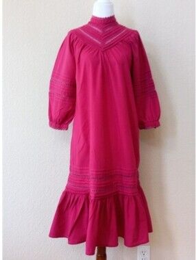 Moonglow very rare vintage 1970s lace inset high neckline ruffle hem midi dress